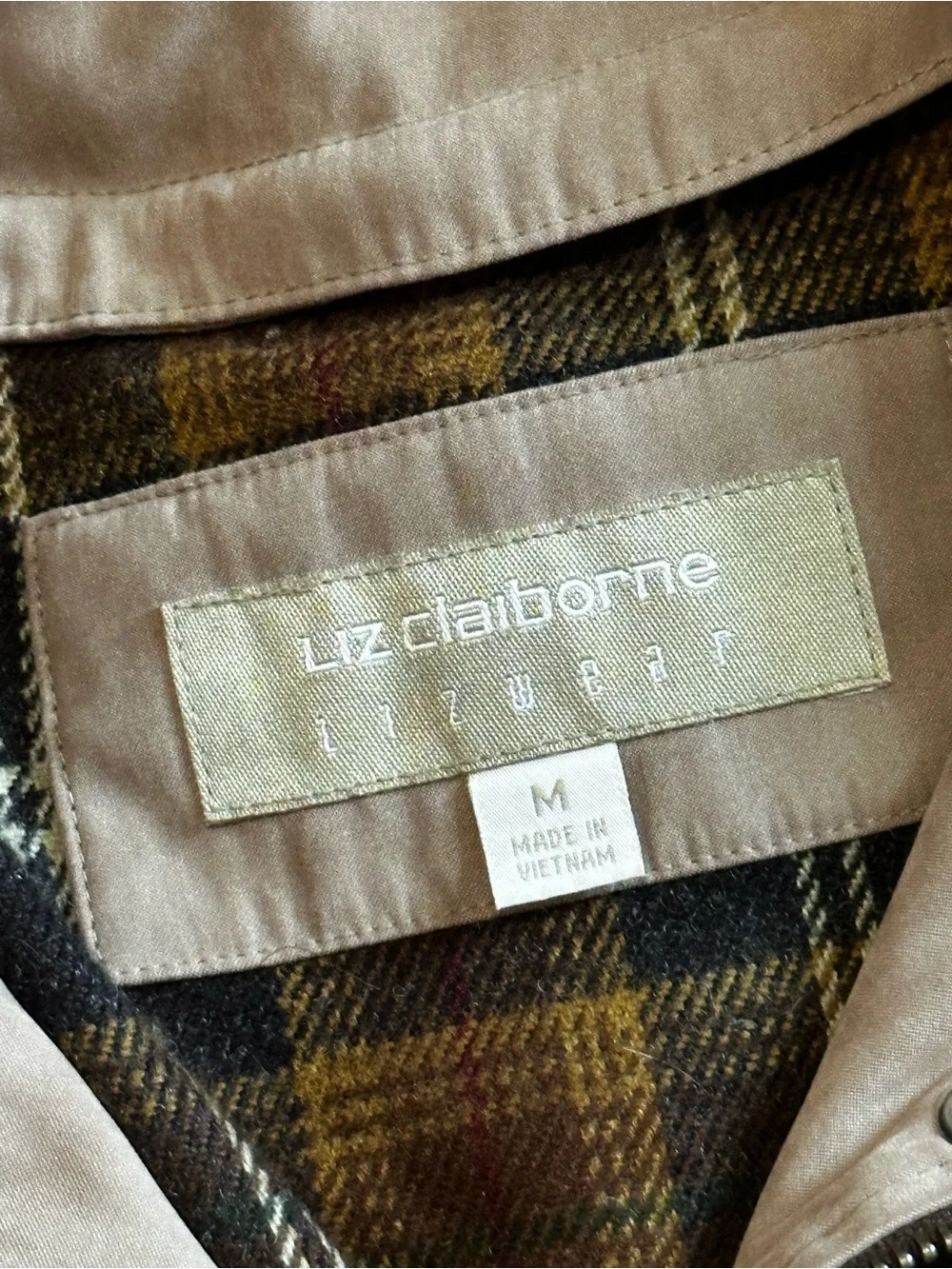 Vintage Lizwear Plaid Lined Chore Coat Utility Jacket Brown Medium